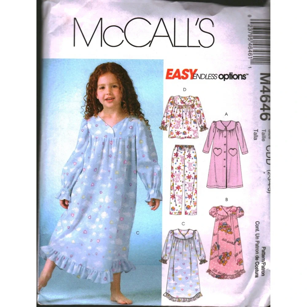 McCall's M4646 Girls Robe Nightgown Top Pants Sewing Pattern Size 2-3-4-5 cut